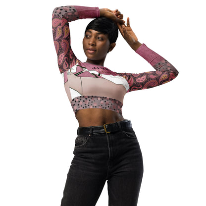 Adios! Pink Paisley Eco-Poly Long Sleeve Crop Top