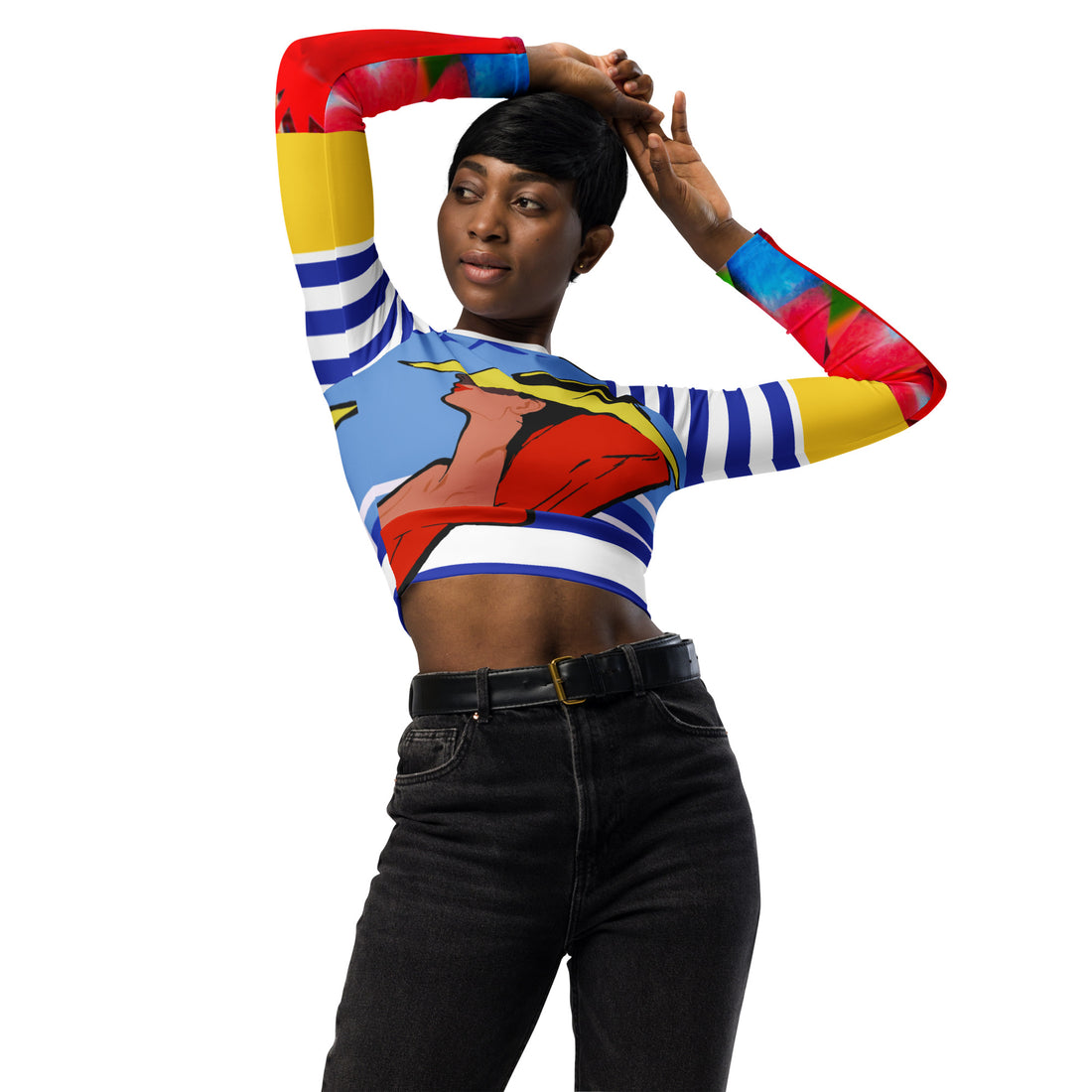 Relax Go To IT! Striped Rainbow Prism Eco-Poly Long-Sleeve Crop Top