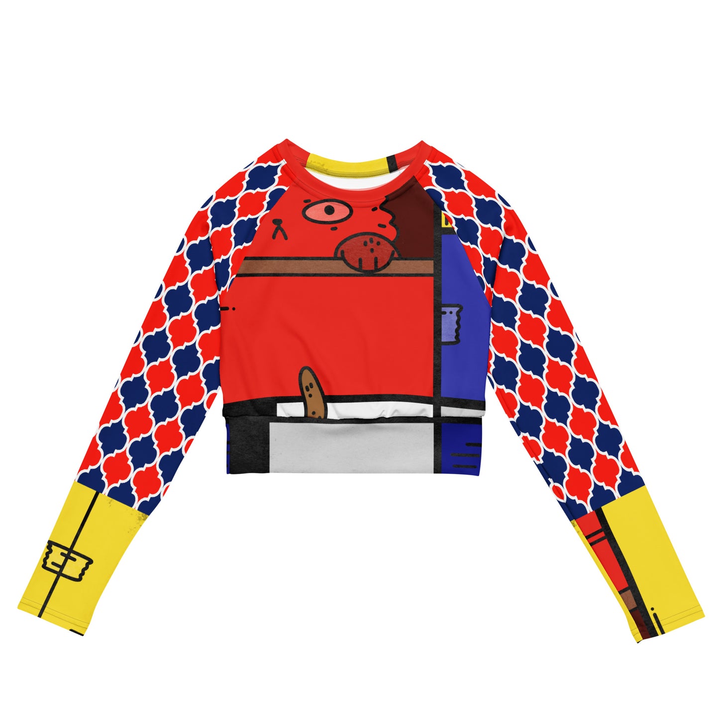 Cat in a Box Mondrian Cubism Eco-Poly Long-Sleeve Crop Top