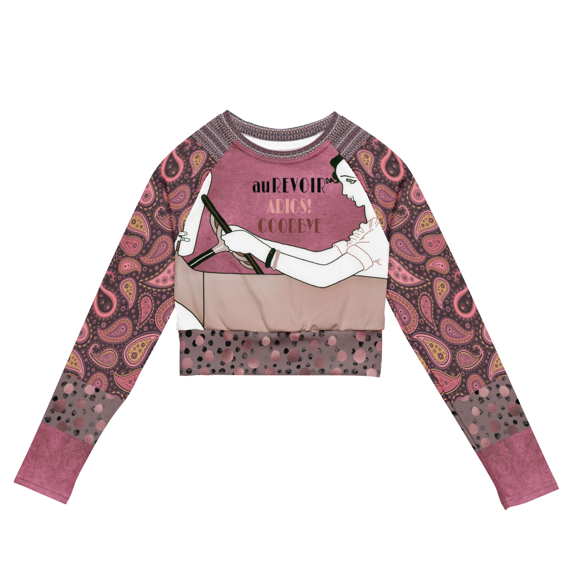 Adios! Pink Paisley Eco-Poly Long Sleeve Crop Top