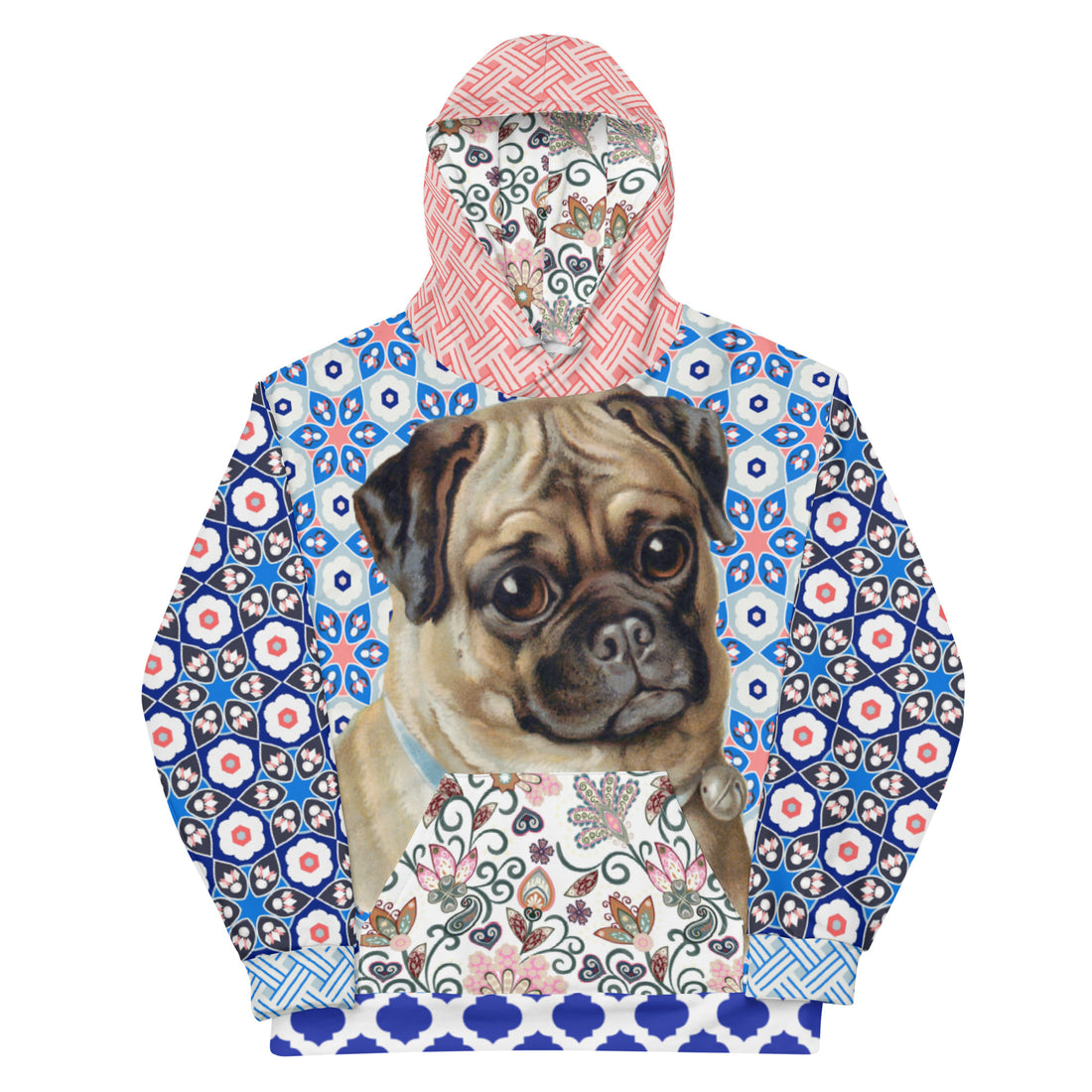 Jingle Pug Nordic Blue Snowflake Unisex Hoody