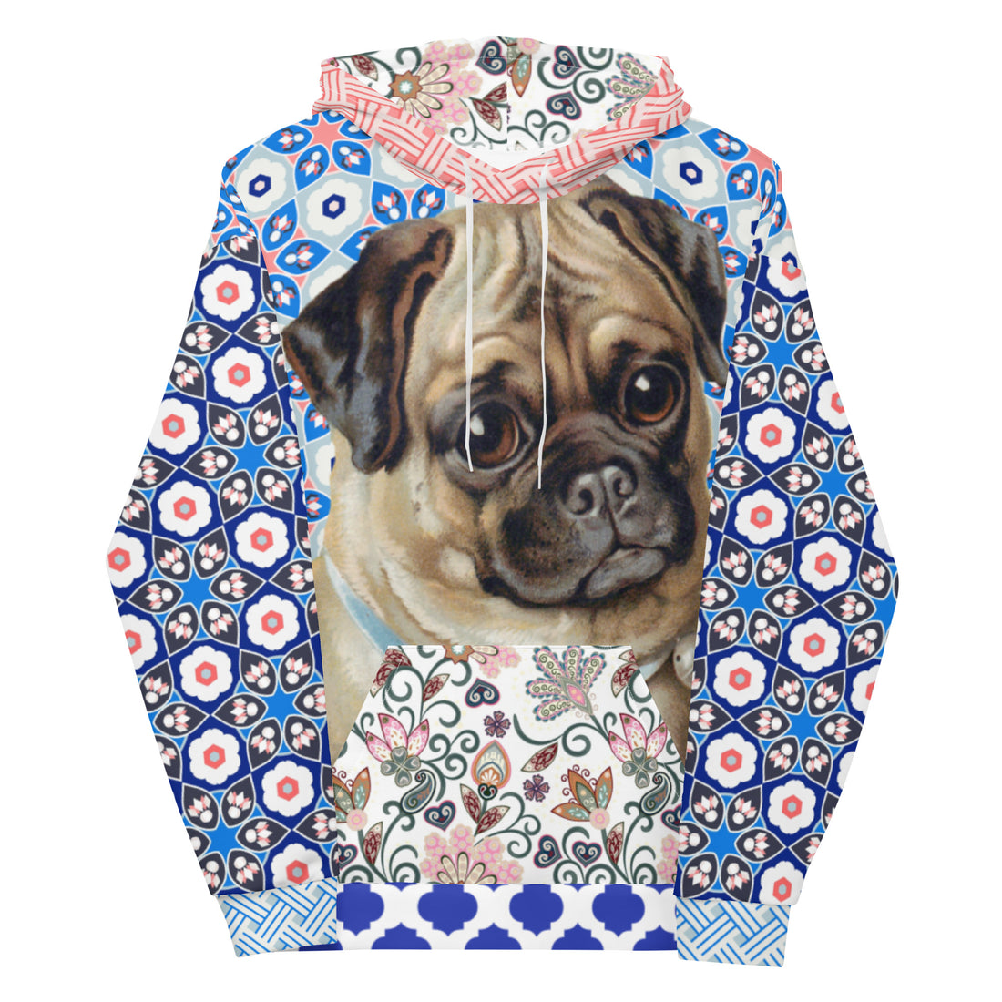 Jingle Pug Nordic Blue Snowflake Unisex Hoody