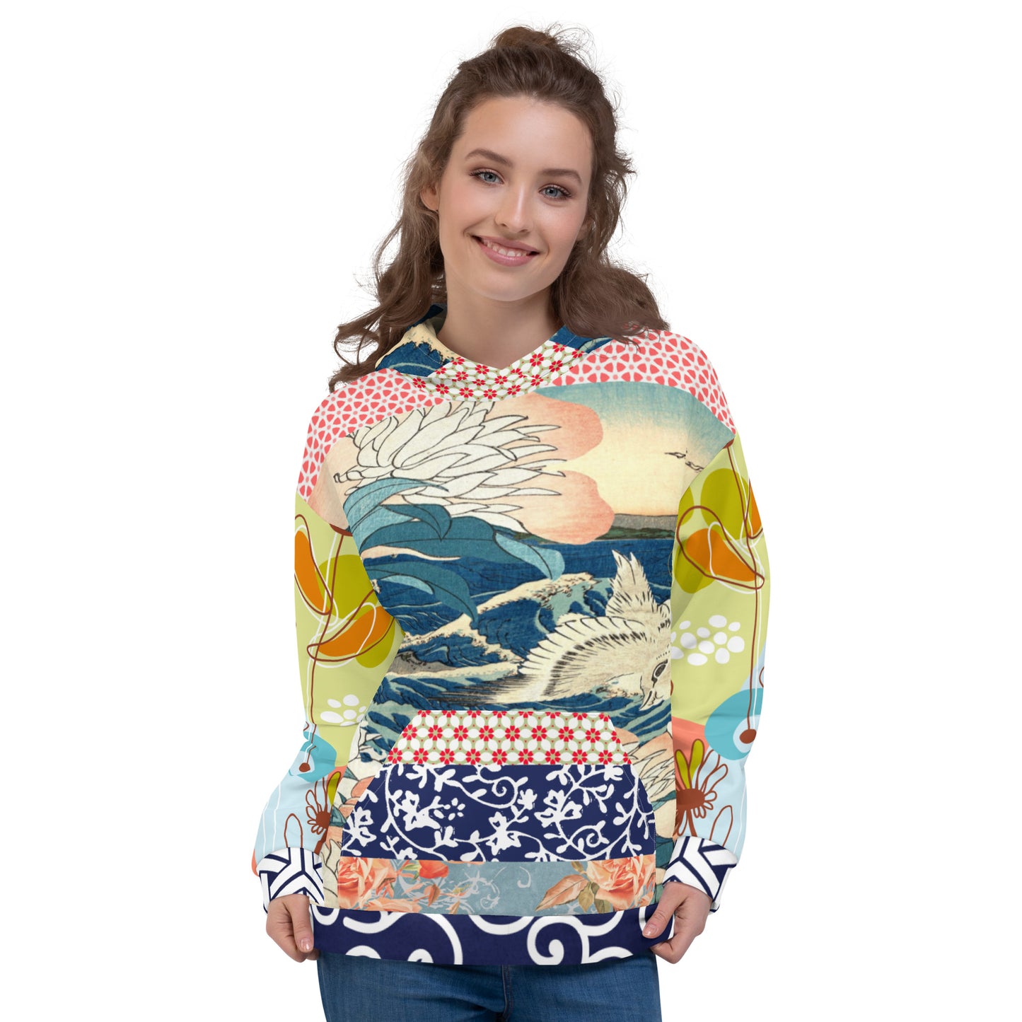 Sudadera con capucha unisex floral japonesa Little Canary