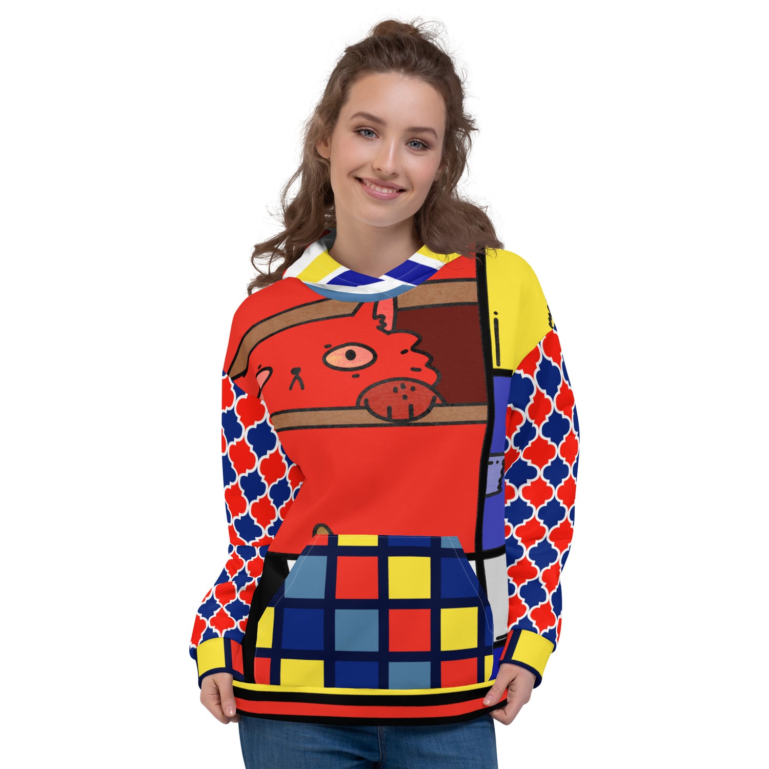 Sudadera con capucha unisex Cat in a Box Mondrian Cubism