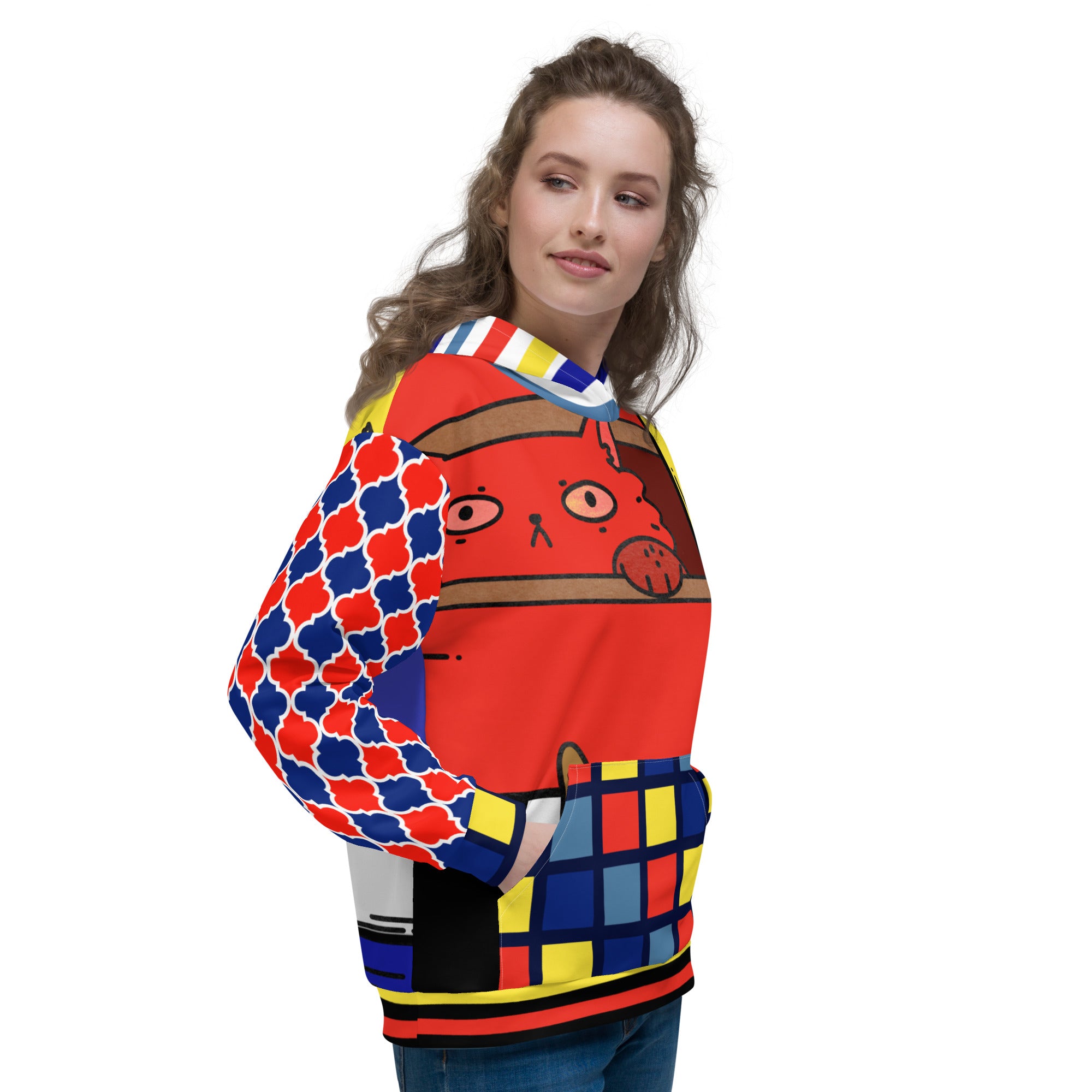 Cat in a Box Mondrian Cubism Unisex Hoody