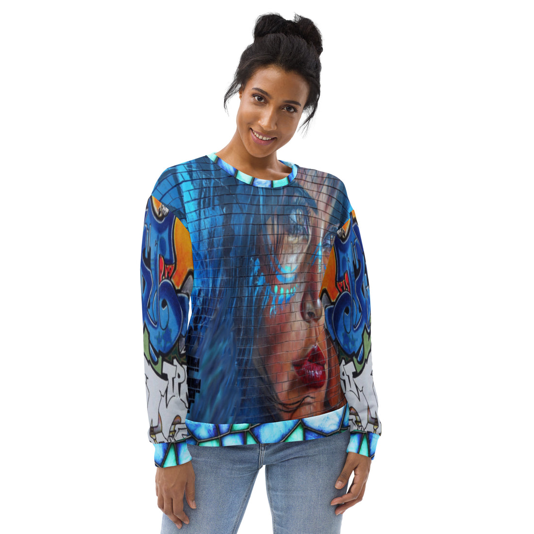 Sudadera unisex con estampado de graffiti azul Indigo Girl