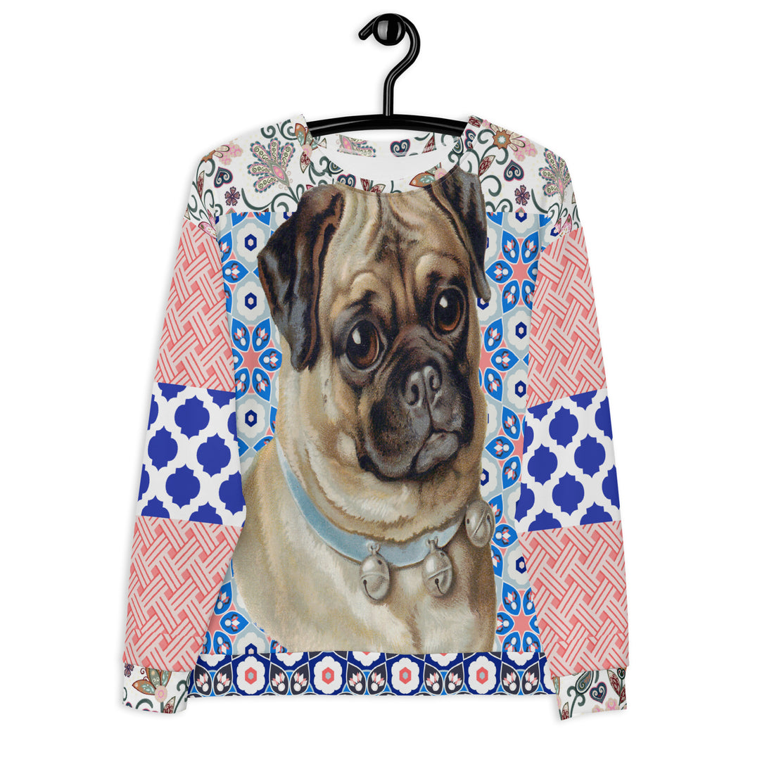 Jingle Pug Pink Floral Unisex Sweatshirt