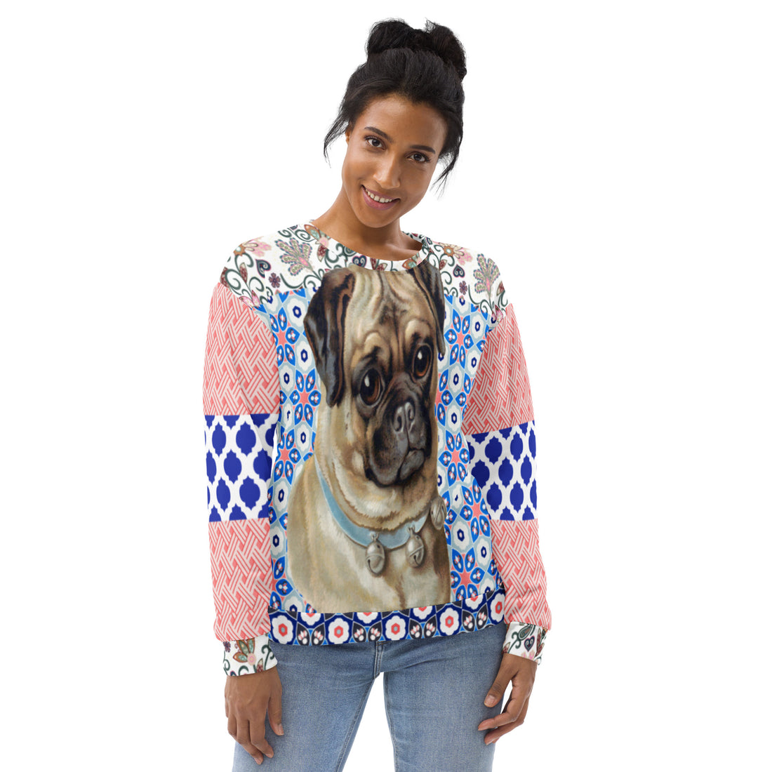 Jingle Pug Pink Floral Unisex Sweatshirt