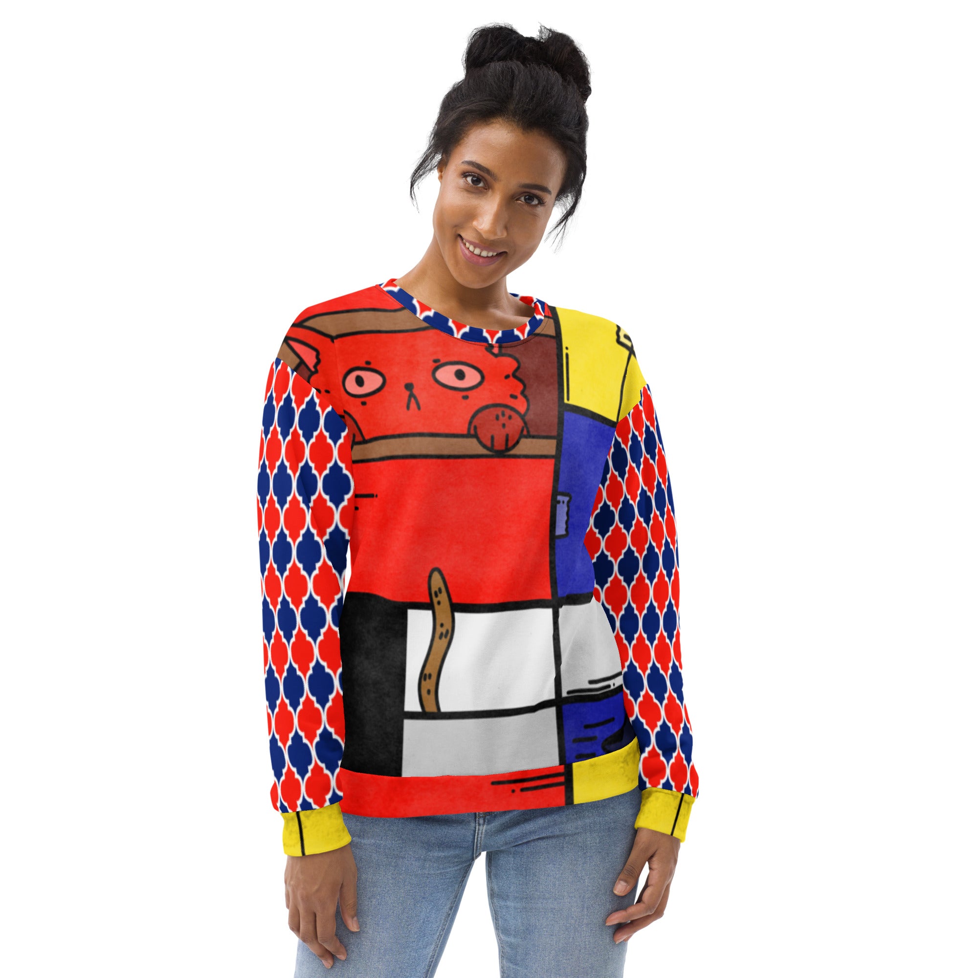 Cat in a Box Mondrian Cubism Unisex Sweatshirt