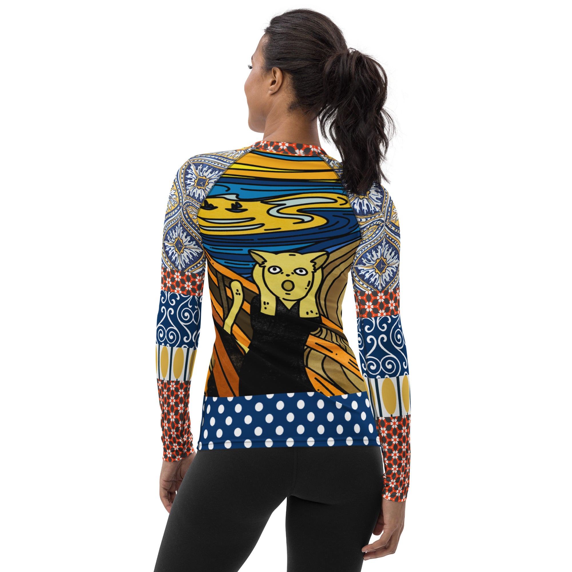 Scaredy-Cat Blue Mediterranean Tile Rash Guard