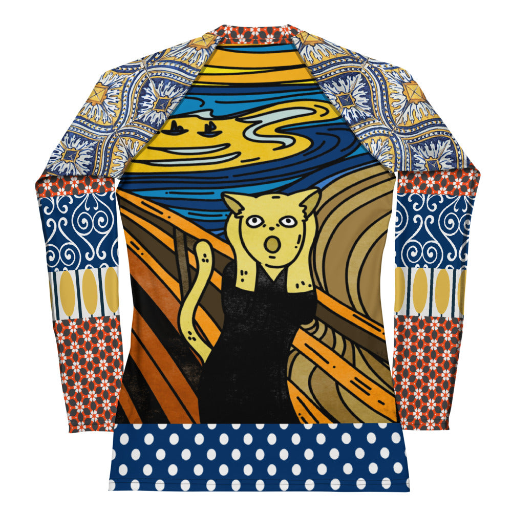 Scaredy-Cat Blue Mediterranean Tile Rash Guard