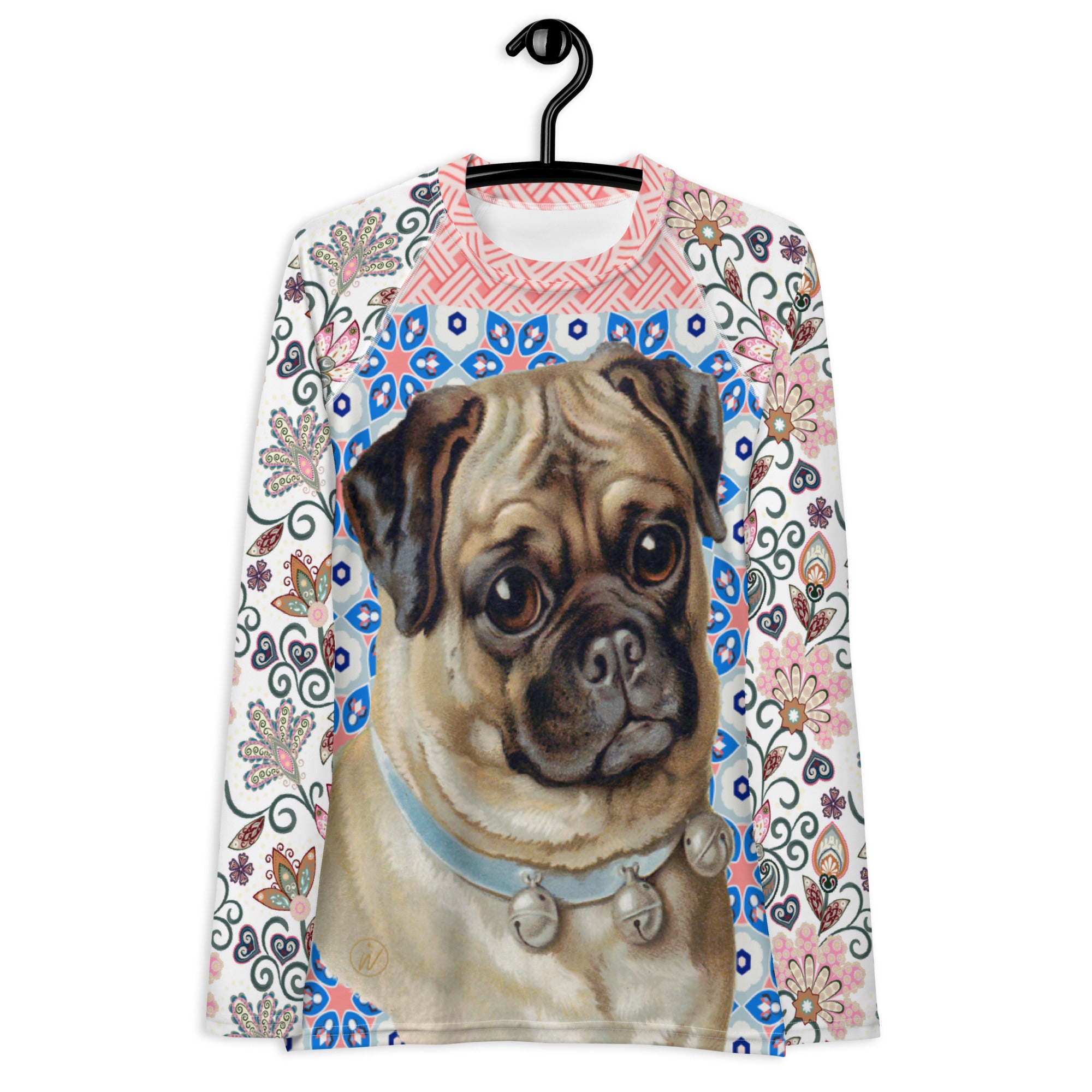 Jingle Pug Pink Floral Bloom Rash Guard