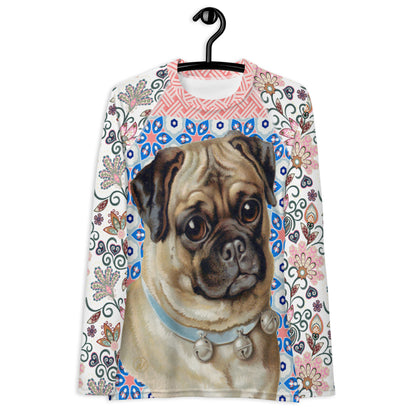 Rash Guard Jingle Pug con flores rosas y flores