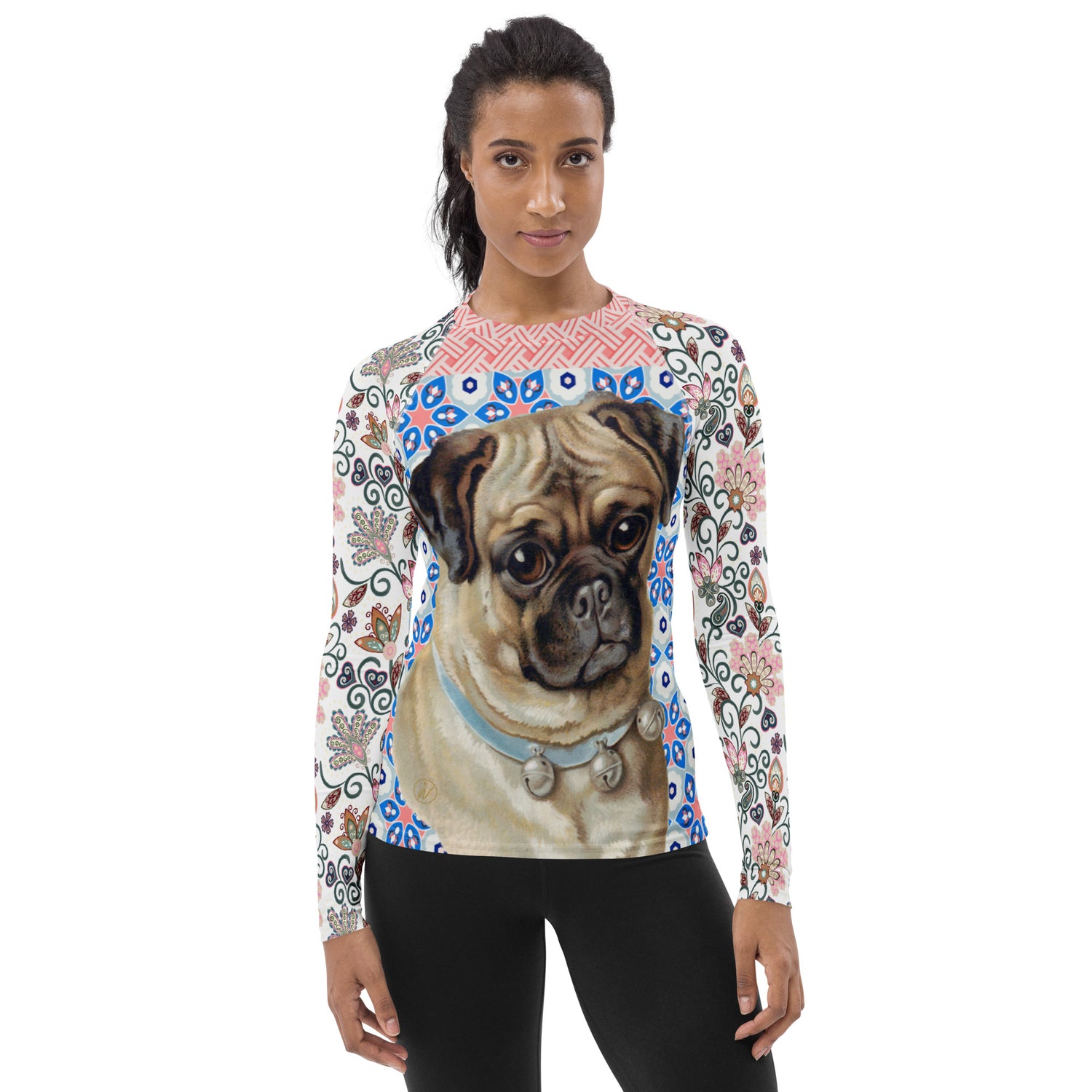 Jingle Pug Pink Floral Bloom Rash Guard