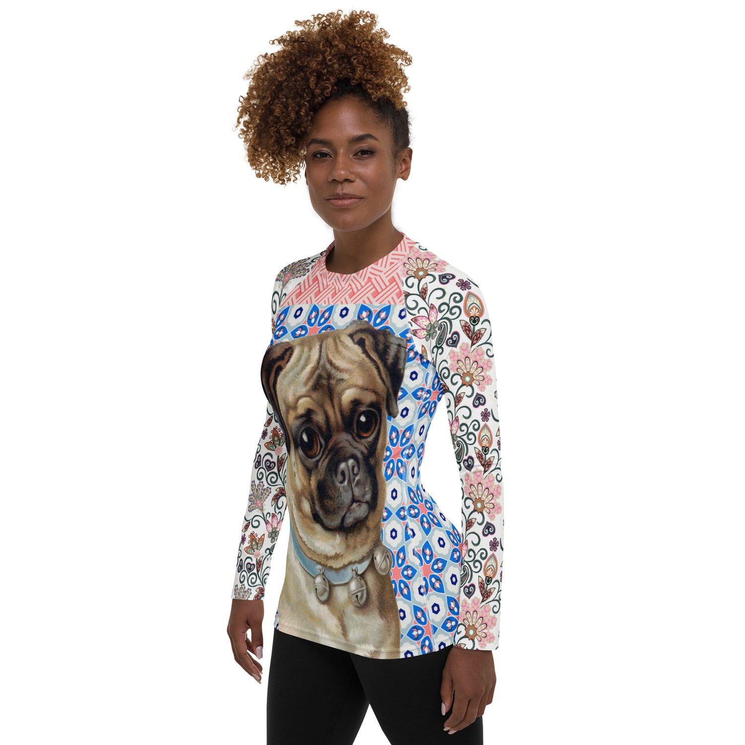 Jingle Pug Pink Floral Bloom Rash Guard