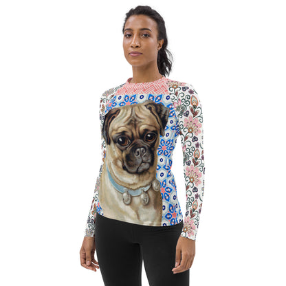 Rash Guard Jingle Pug con flores rosas y flores