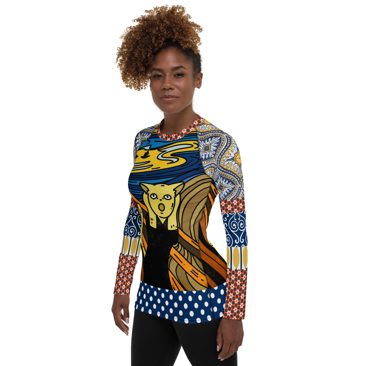 Scaredy-Cat Blue Mediterranean Tile Rash Guard