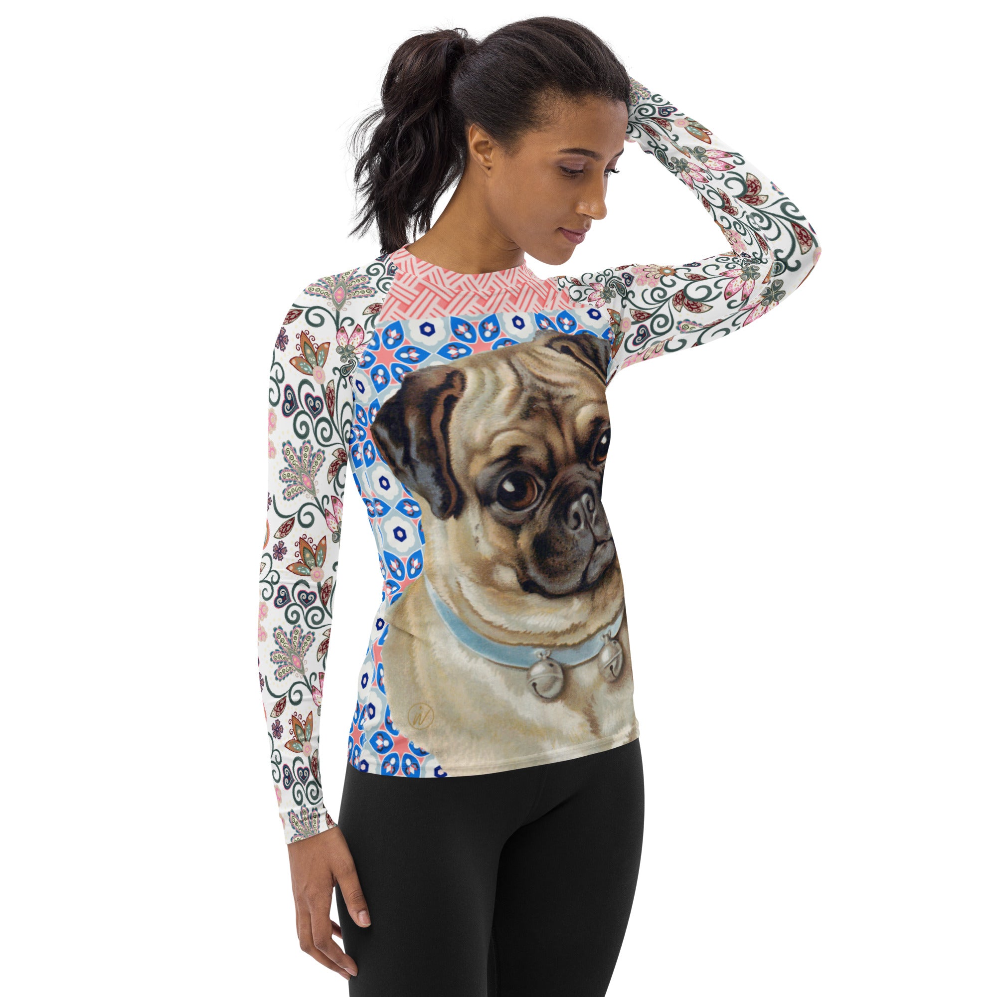 Jingle Pug Pink Floral Bloom Rash Guard