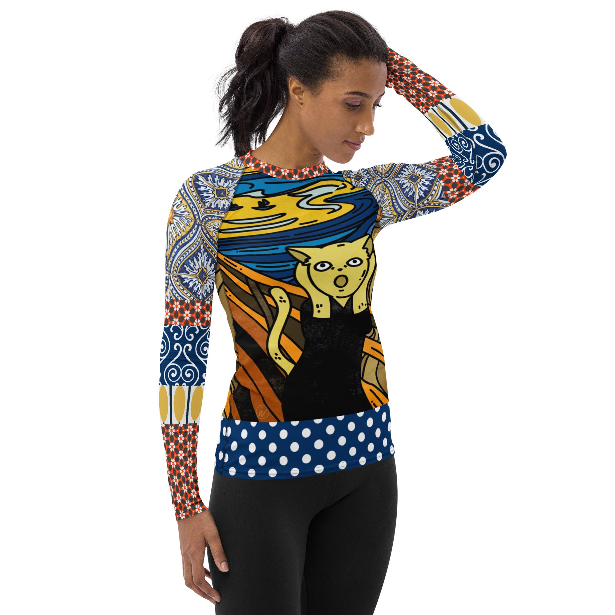 Scaredy-Cat Blue Mediterranean Tile Rash Guard