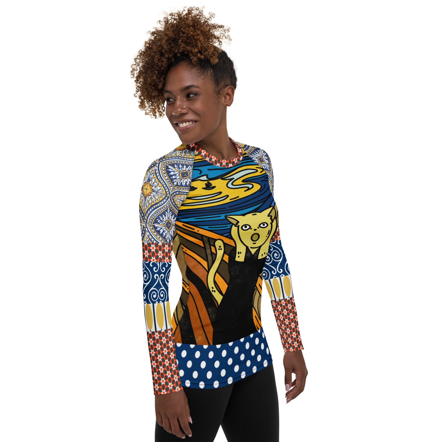 Scaredy-Cat Blue Mediterranean Tile Rash Guard