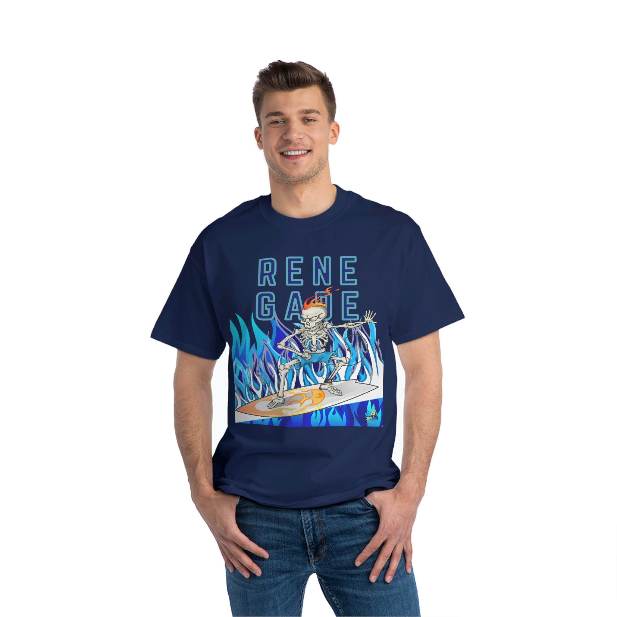 Renegade Skeleton Surfer Blue Flame Edition Unisex Heavyweight Tee