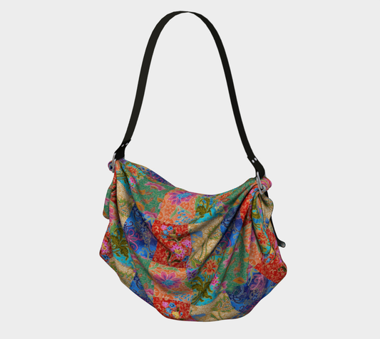 Bolso tipo bufanda Hobo con patchwork floral y batik indio rojo