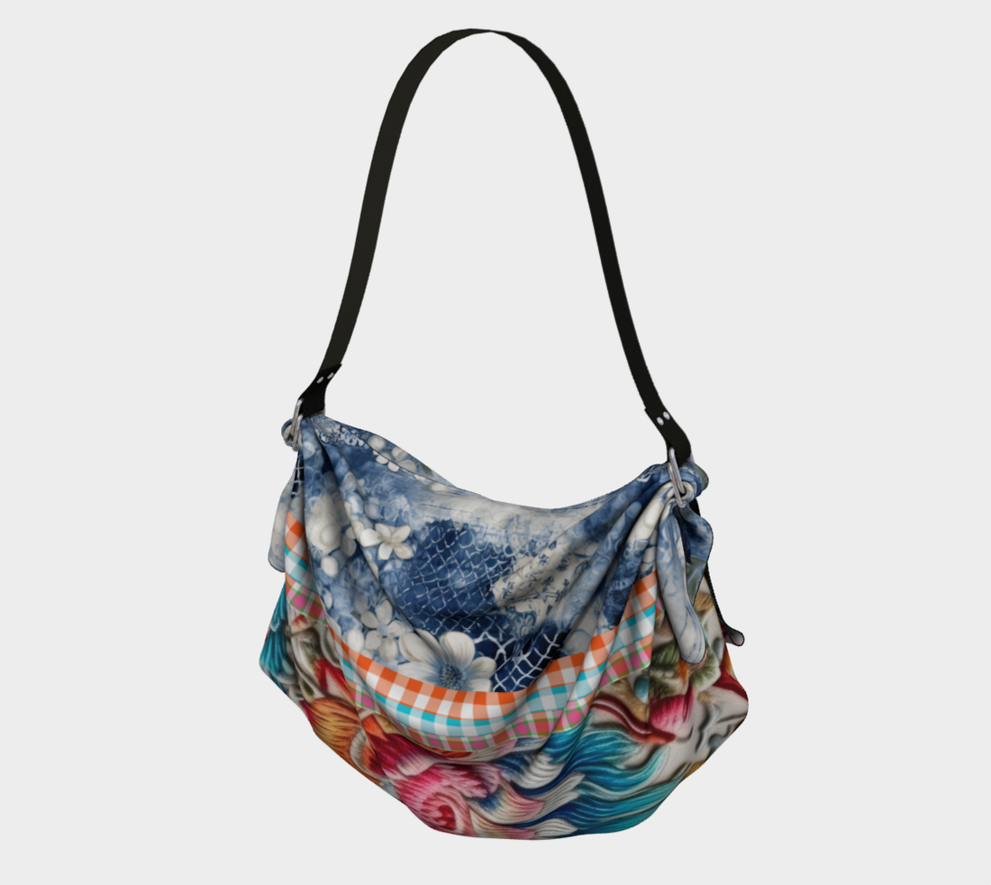 Bolso estilo hobo con bufanda y encaje floral exótico de Aye Miami