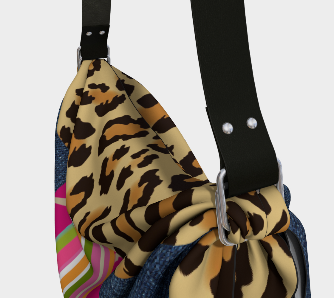 Passion Pink Giraffe Cheetah Dark Denim Print Hobo Scarf Bag