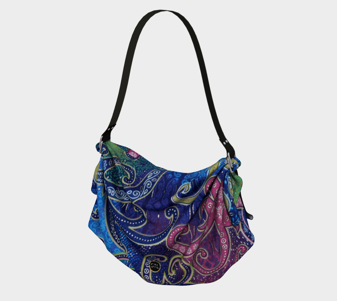 Blue Indian Floral Batik Hobo Scarf Bag