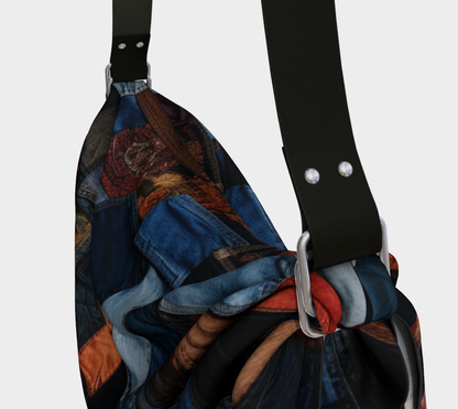 Bolso hobo con bufanda y estampado de patchwork gitano de mezclilla