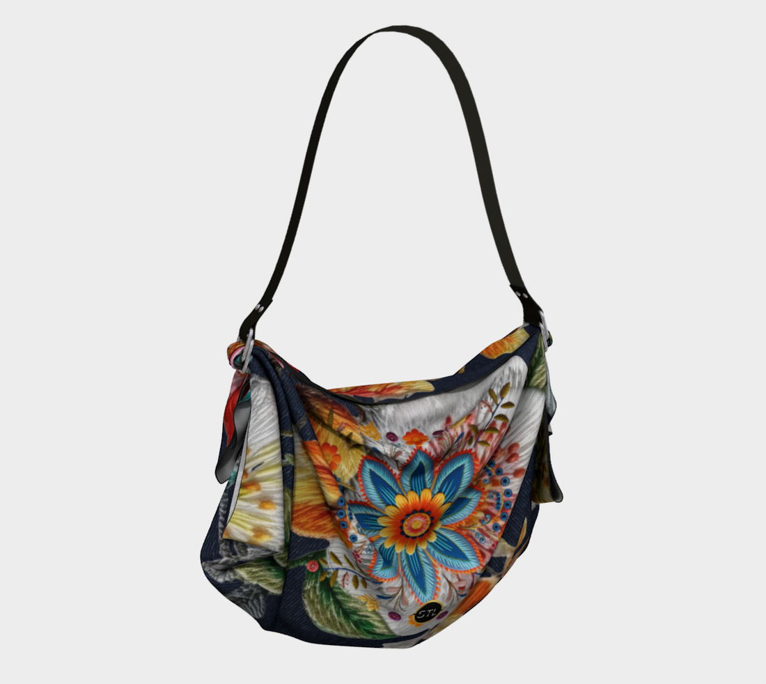 Dark Gypsy Scottsdale Denim Floral Hobo Scarf Bag