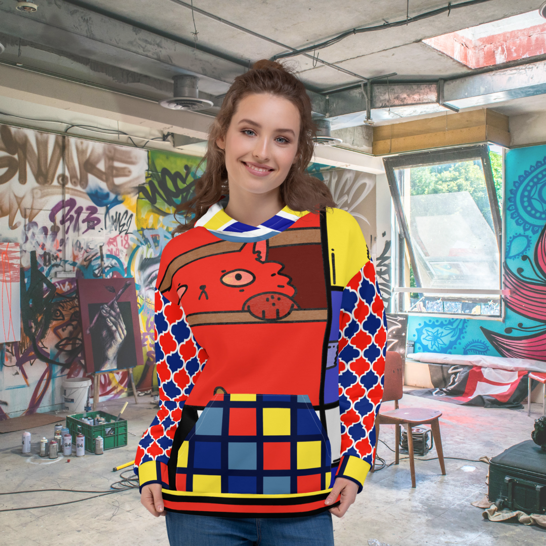 Cat in a Box Mondrian Cubism Unisex Hoody