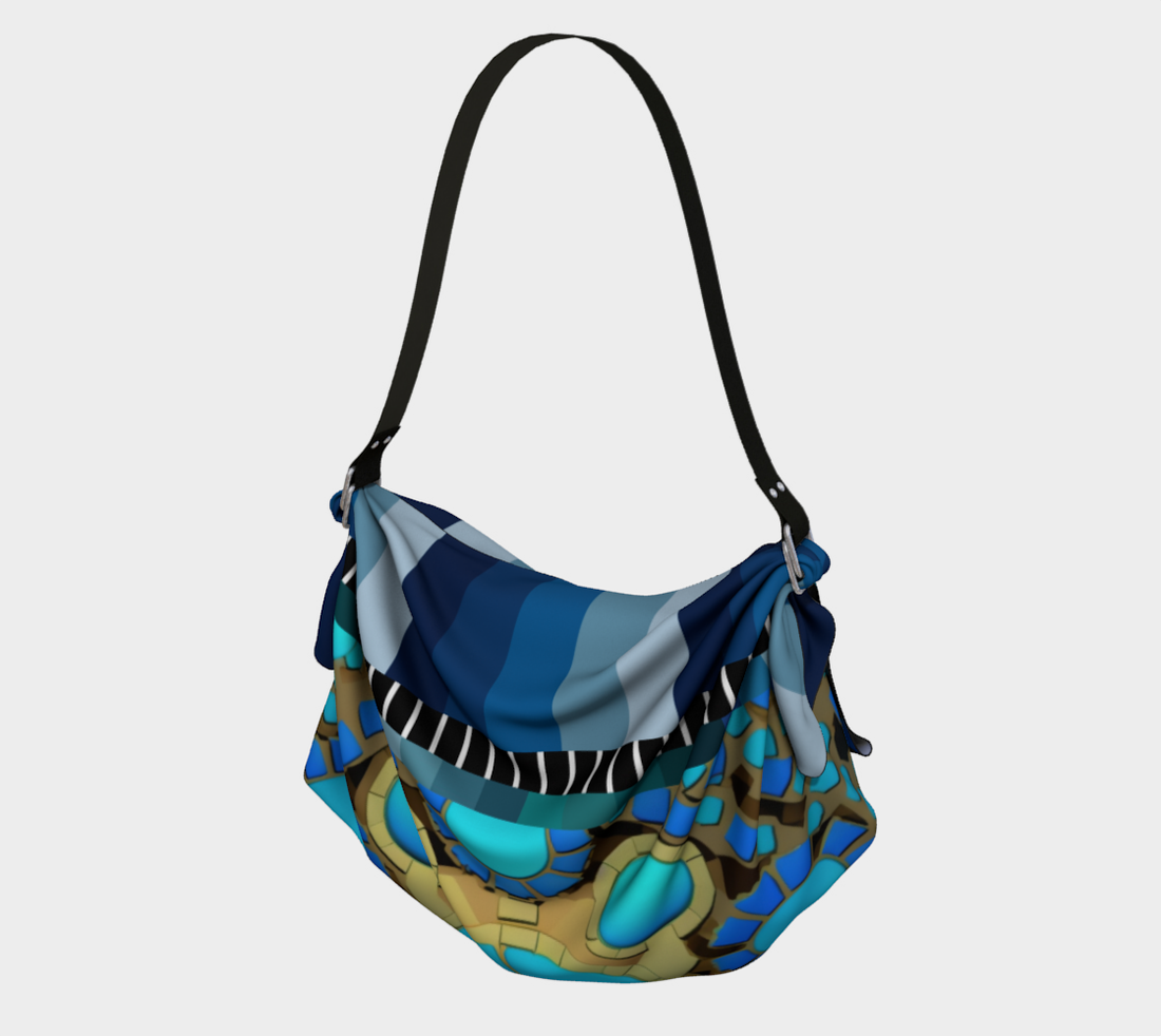 Bolso Hobo con bufanda y diseño geométrico de rayas azules Atlantis