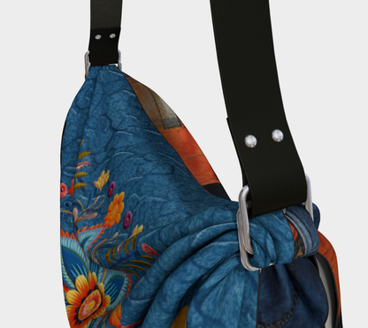 Tucson Orange Denim Floral Starburst Patchwork Hobo Scarf Bag