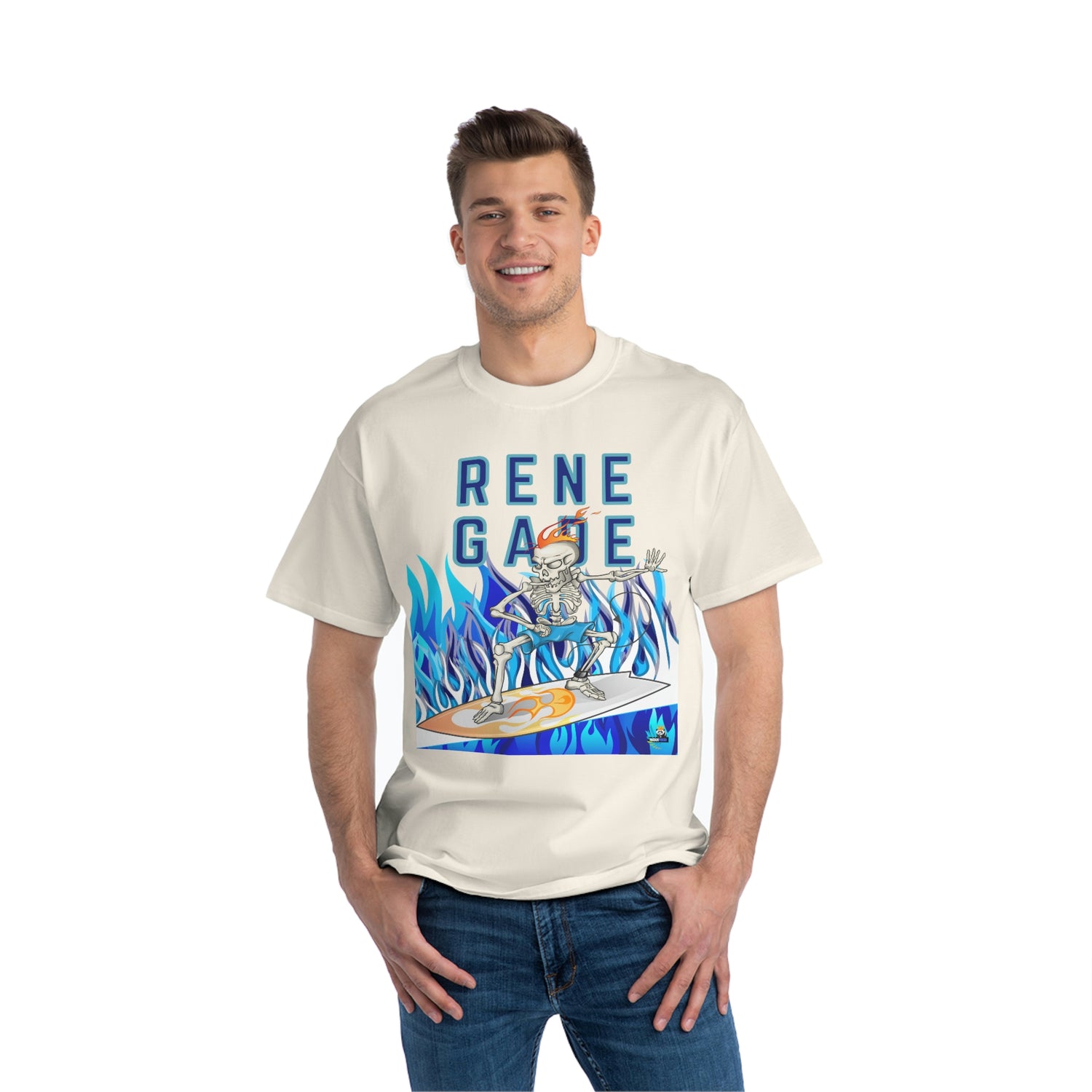 Renegade Skeleton Surfer Blue Flame Edition Unisex Heavyweight Tee