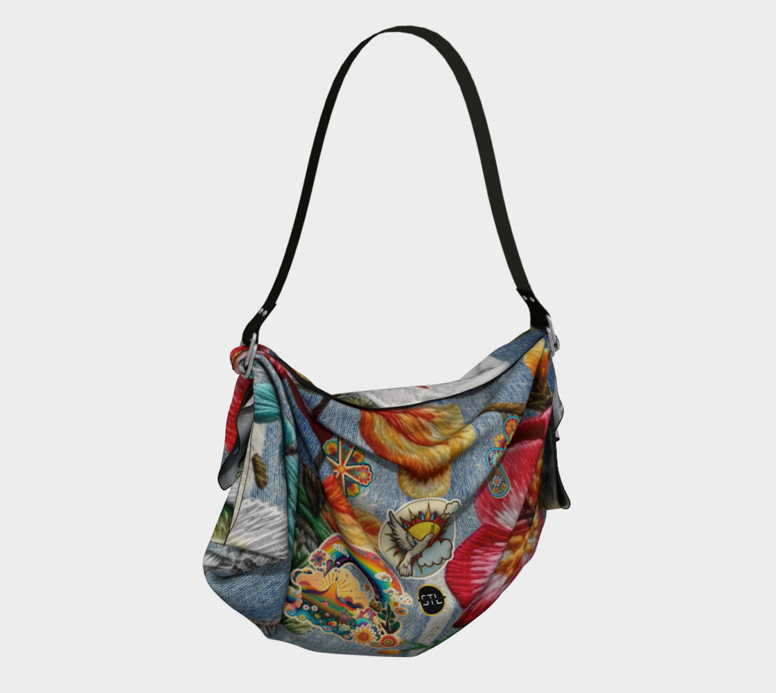 Hippie Girl Heathered Denim Floral Print SE Hobo Bufanda Bolsa