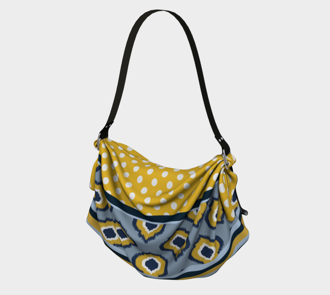 Bolso tipo hobo con bufanda y rayas de lunares y farol azul