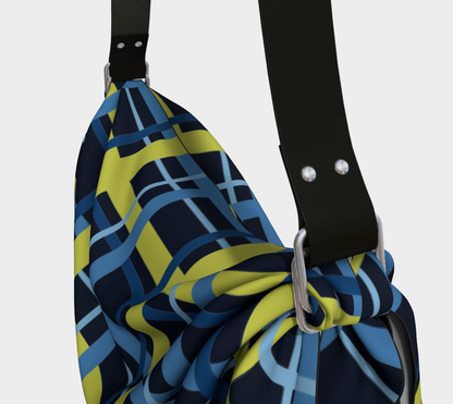 Bolso Hobo con bufanda a cuadros de tartán azul neón