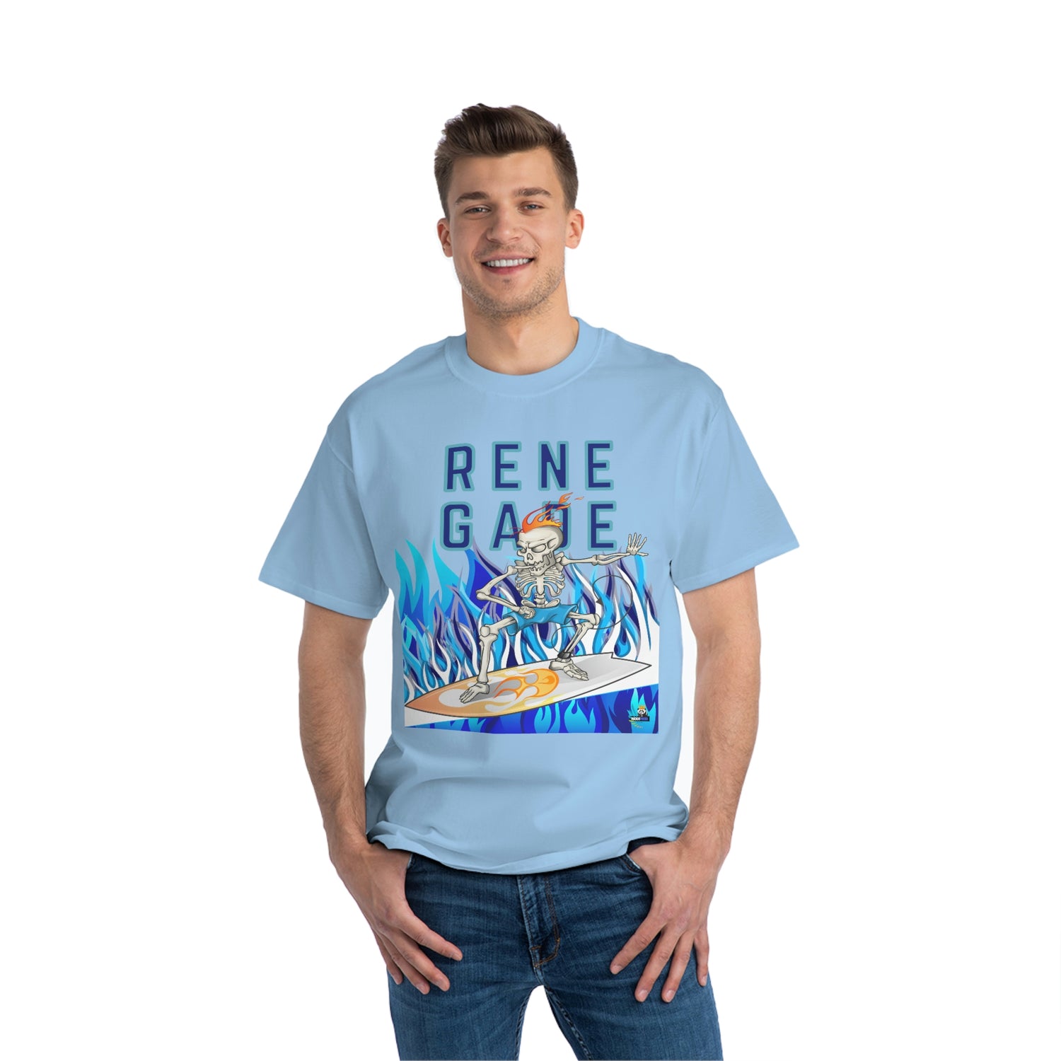 Renegade Skeleton Surfer Blue Flame Edition Unisex Heavyweight Tee