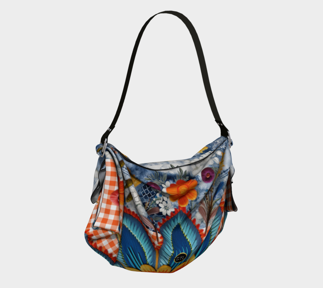 Malibu Orange Floral Denim Lace Hobo Scarf Bag