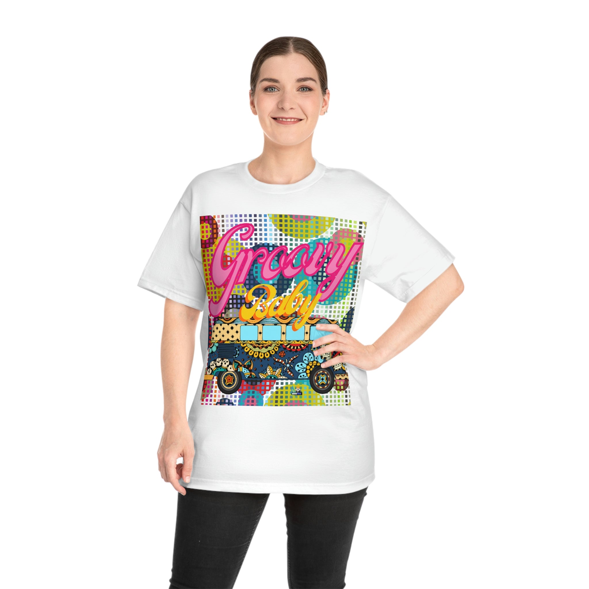 Groovy Baby! Vintage Travel Bus Heavyweight Unisex T-shirt