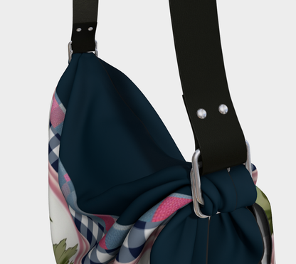 Pink Cabbage Rose Floral Plaid Hobo Scarf Bag