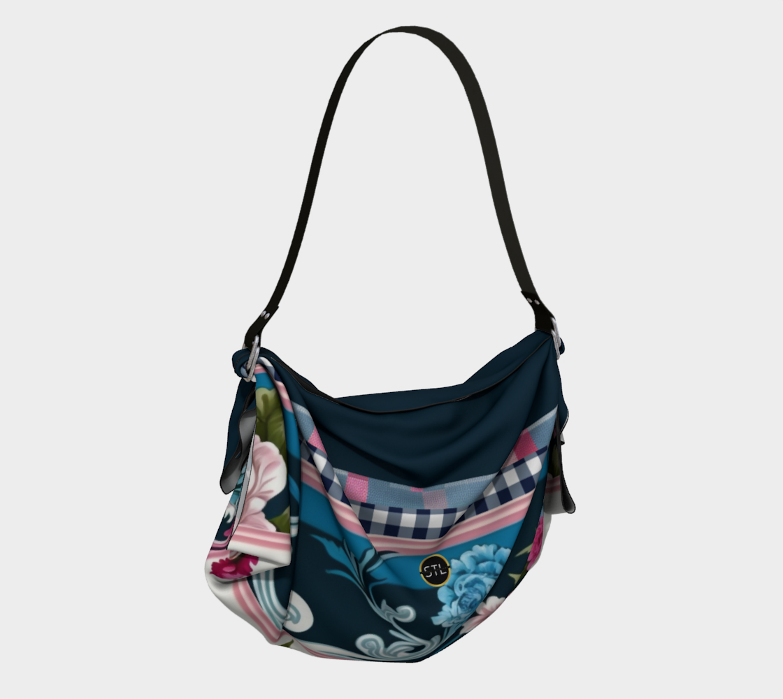 Bolso tipo bufanda tipo hobo con cuadros florales y rosas de repollo rosa