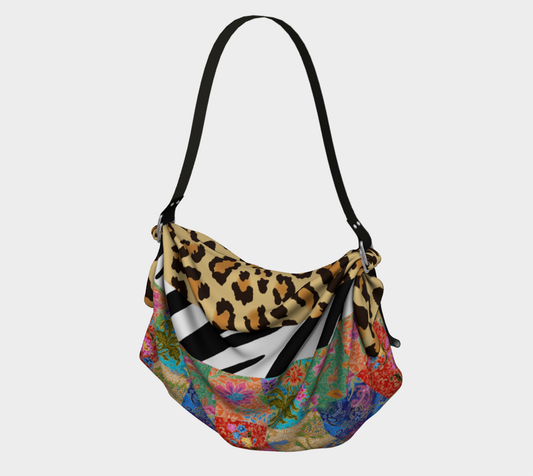 Bolso tipo bufanda estilo hobo con estampado animal y estampado floral de batik indio