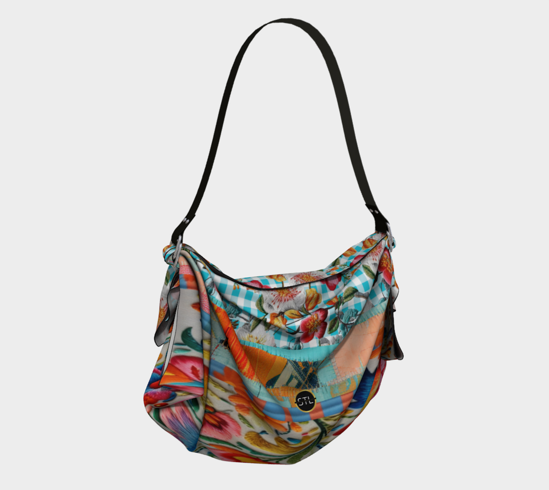 Bolso tipo bufanda hobo con patchwork floral color melocotón y crema