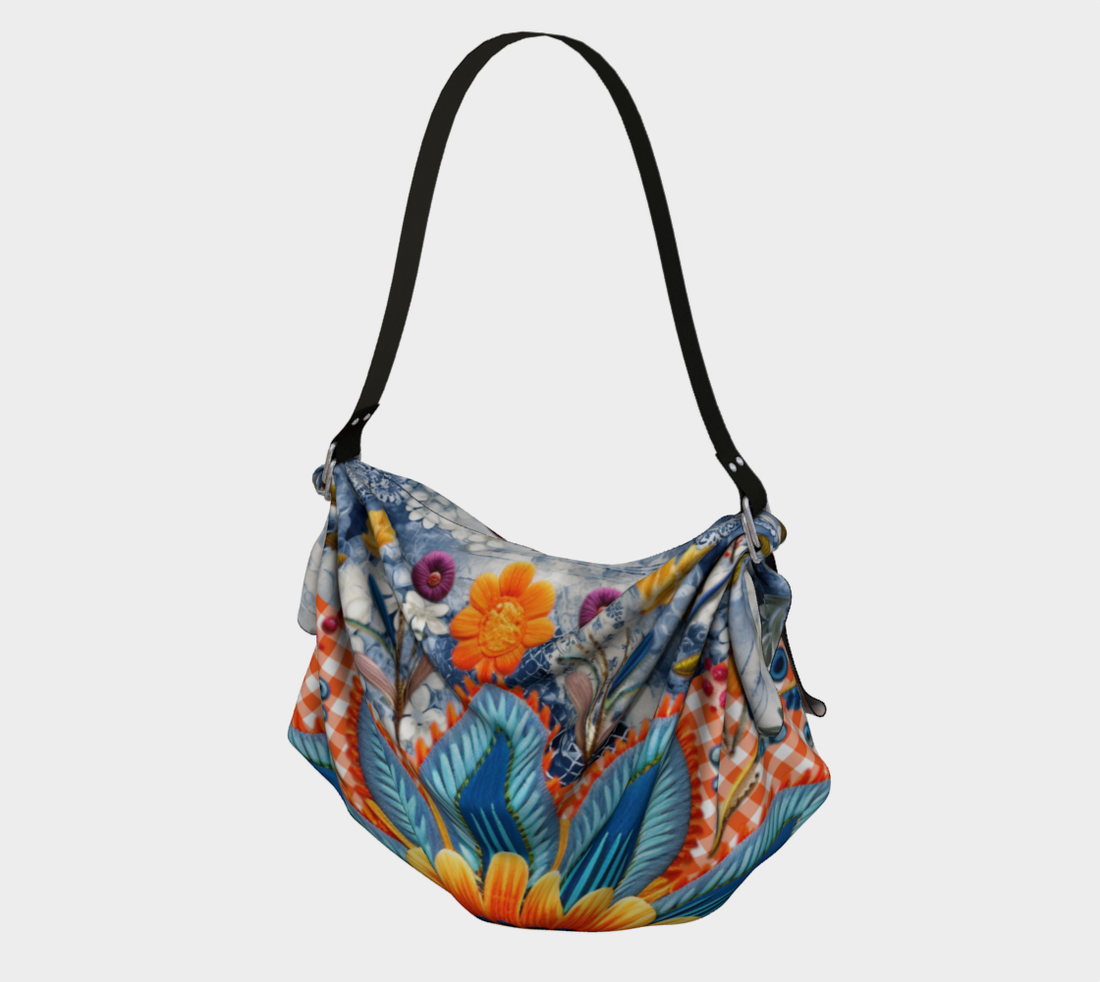 Malibu Orange Floral Denim Lace Hobo Scarf Bag