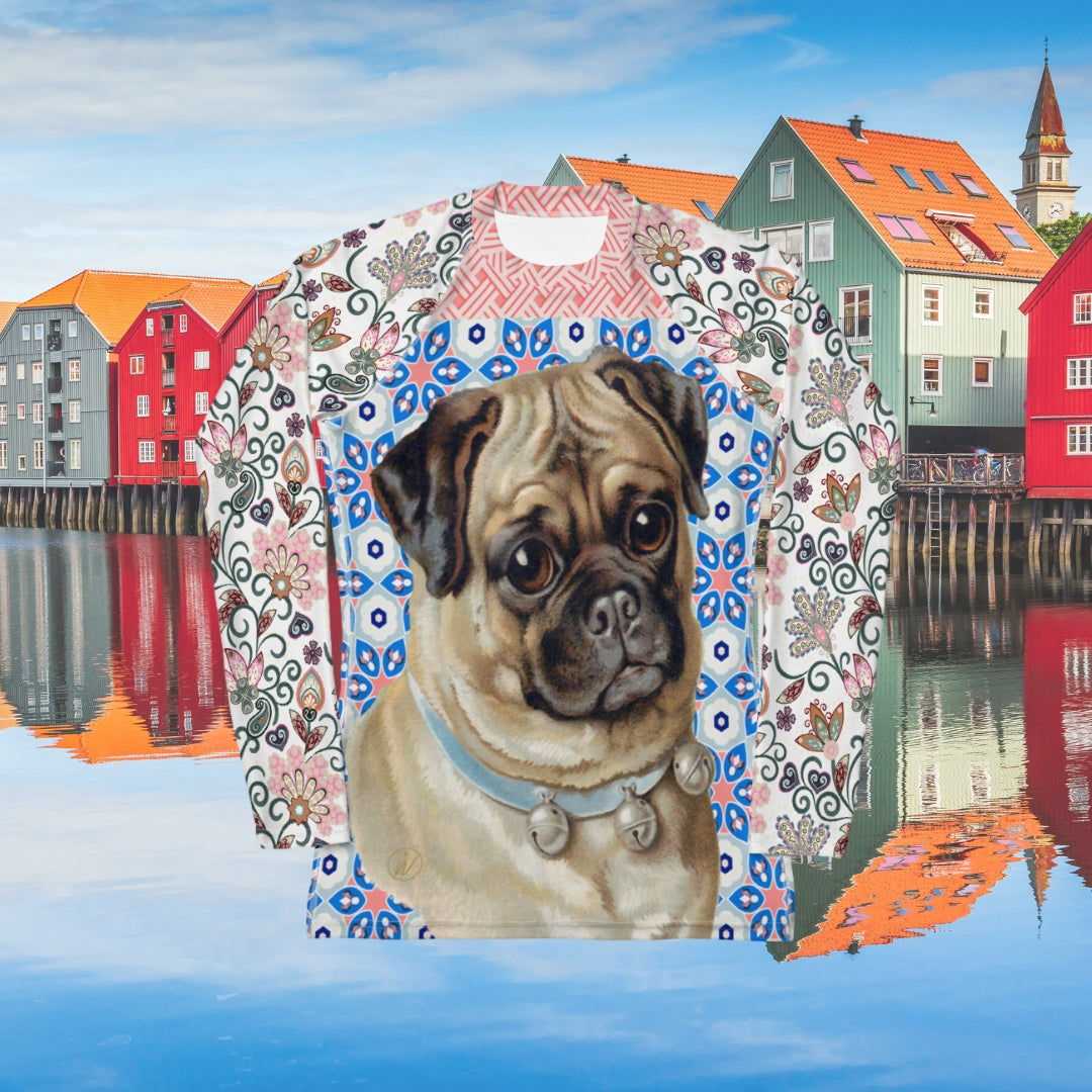 Jingle Pug Pink Floral Bloom Rash Guard