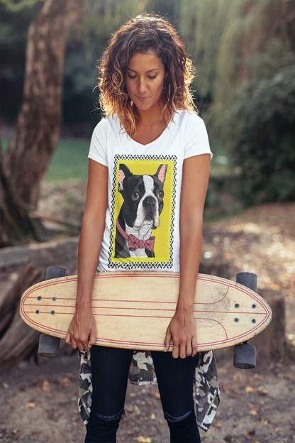 Professor Dog Pop Art V-Neck Unisex Softstyle Tee