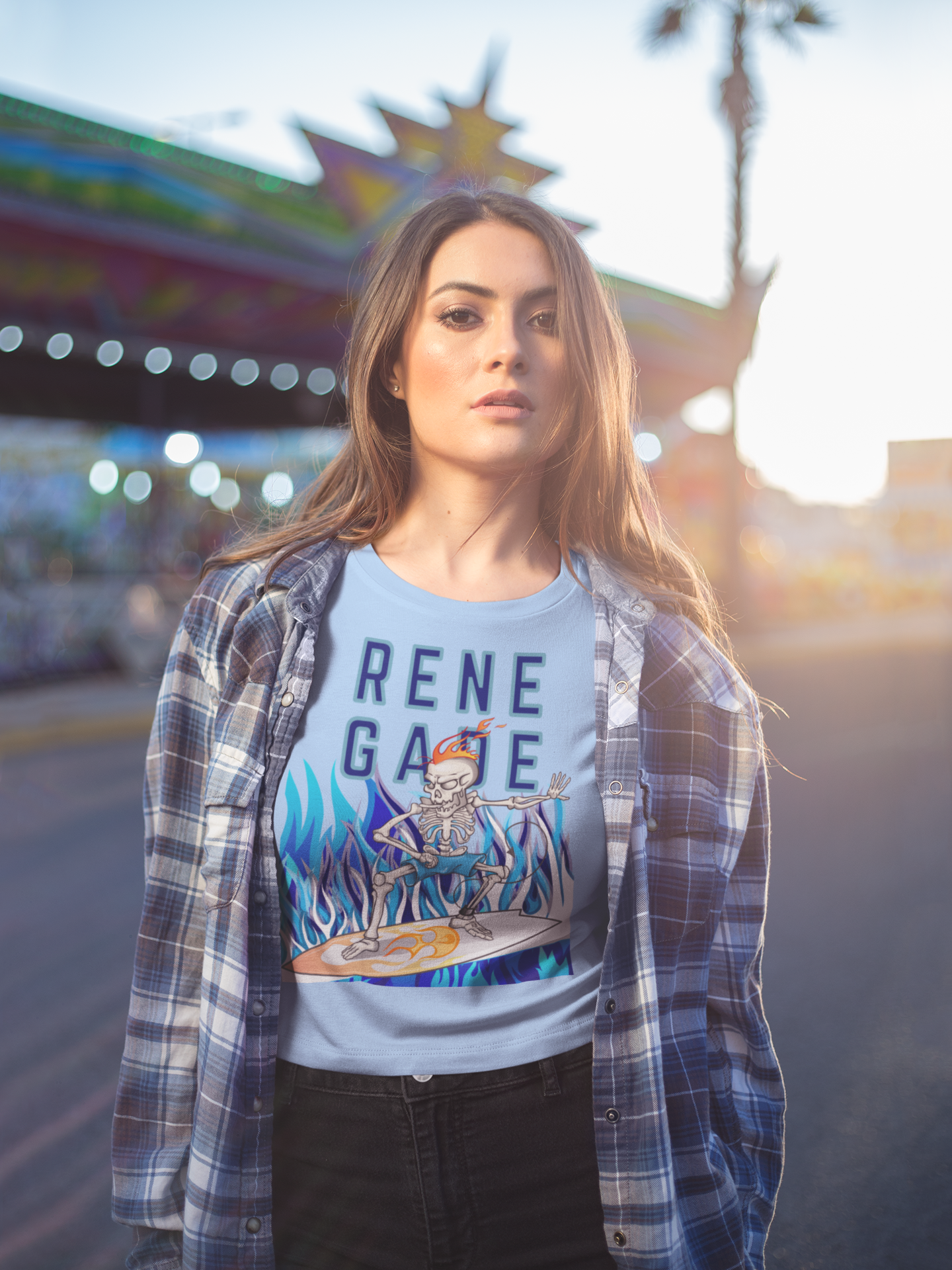 Renegade Skeleton Surfer Blue Flame Edition Unisex Heavyweight Tee