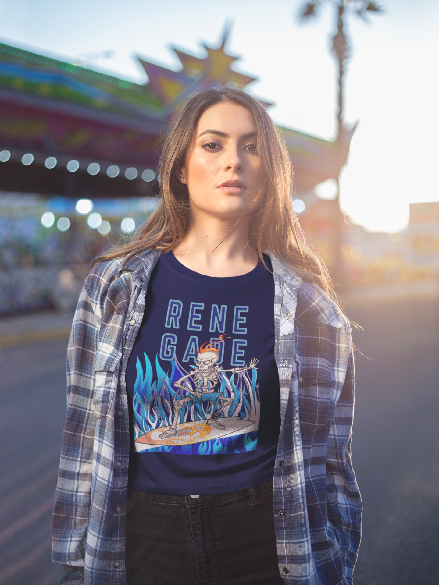 Renegade Skeleton Surfer Blue Flame Edition Unisex Heavyweight Tee